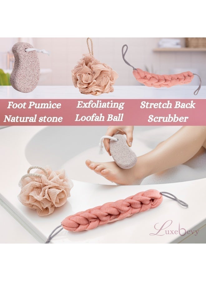 Luxebevy 14-Piece Spa Bath Gift Set for Women – Luxury Pink Coral Fleece Towel Wrap, Hair Towel, Loofah, Back Scrubber, Makeup Pads & More – Premium Bathroom Accessories Gift Box for Birthday & Valentines Day - Image 4
